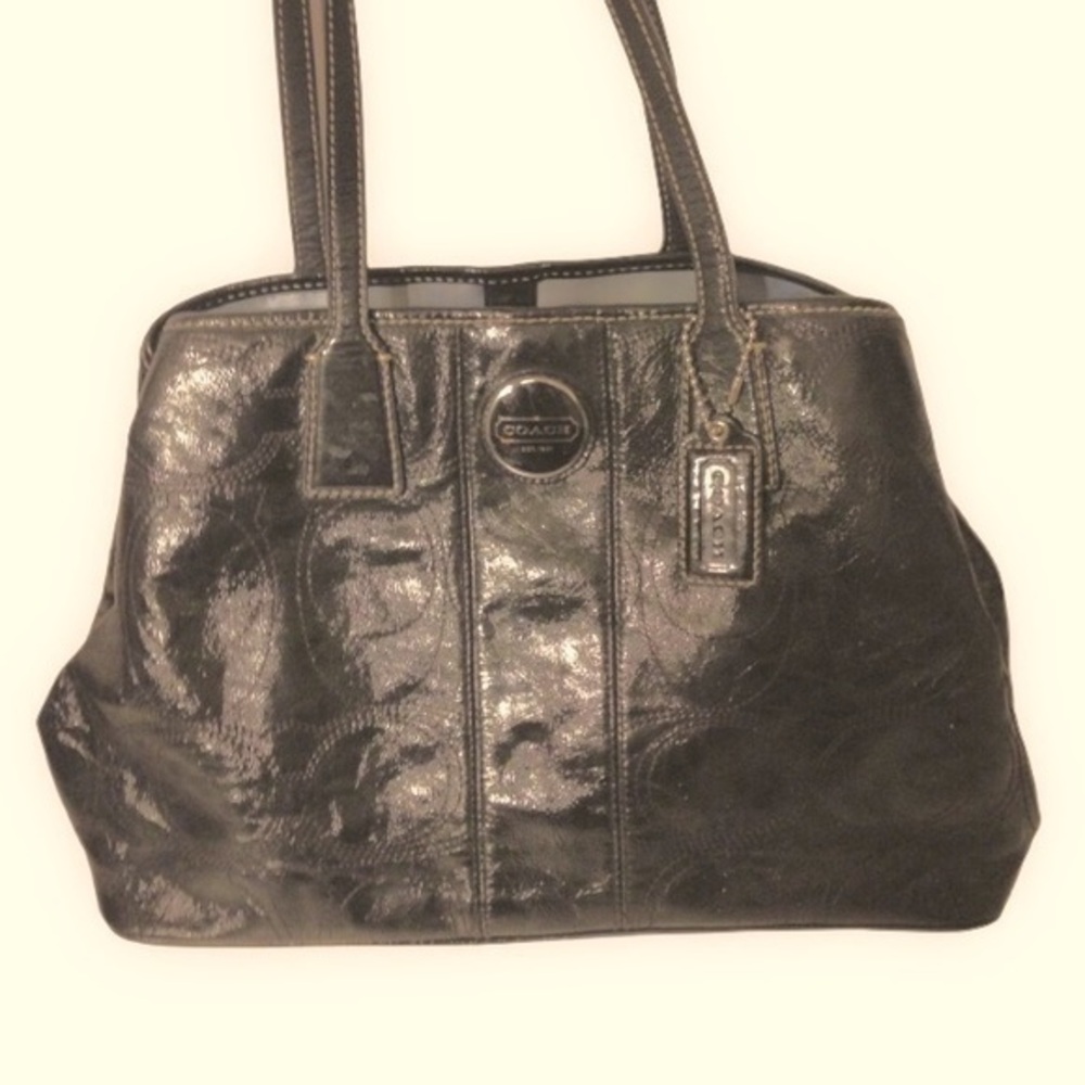 Coach black patent leather multi compartment tote